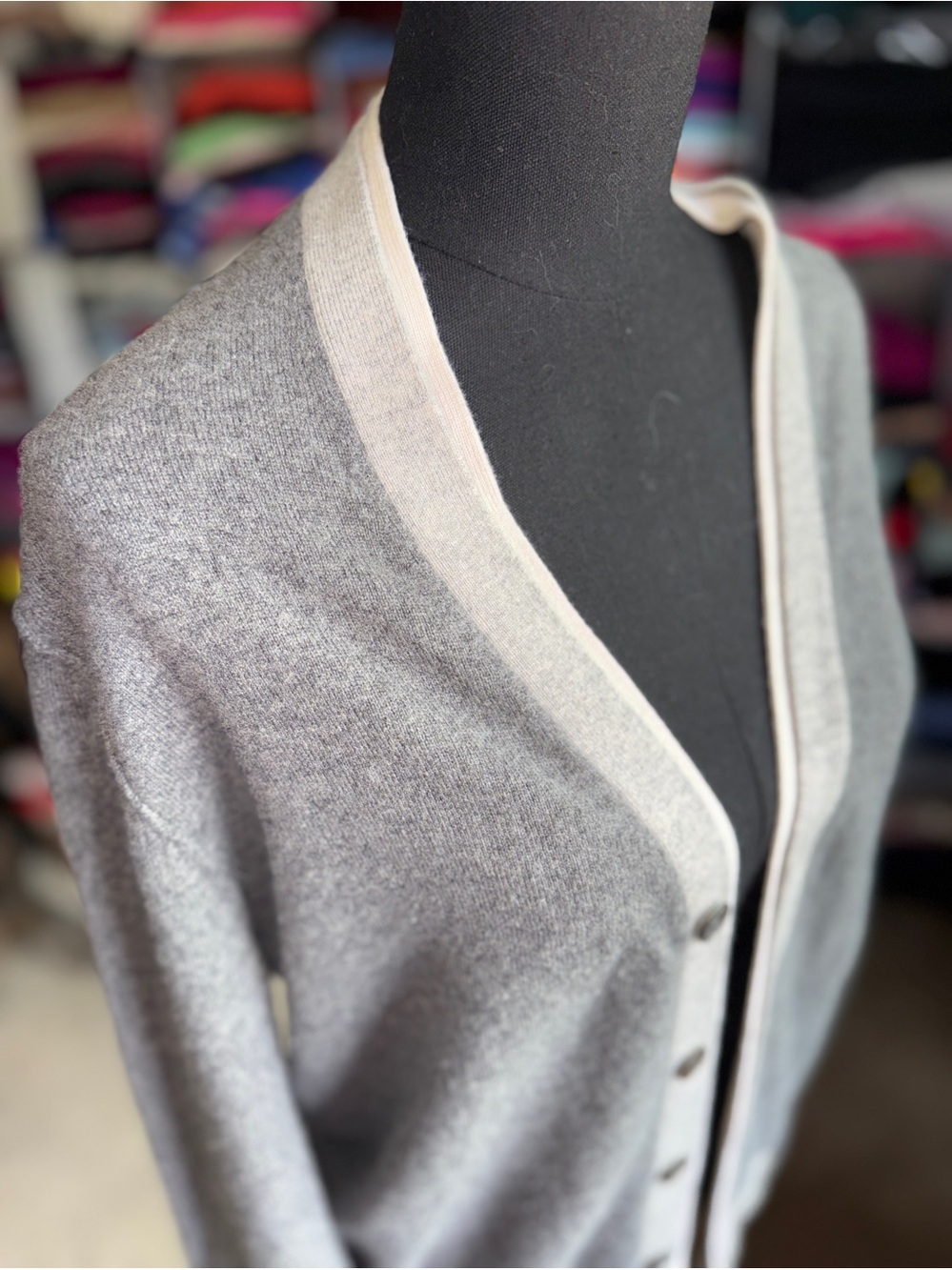 Michael Kors Gray Cashmere Cardigan with Cream Trim